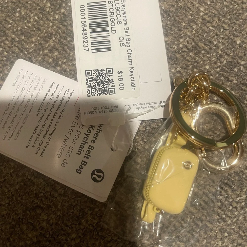 NWT Lululemon Everywhere Belt Bag Charm Keychain Butter Cream and Gold